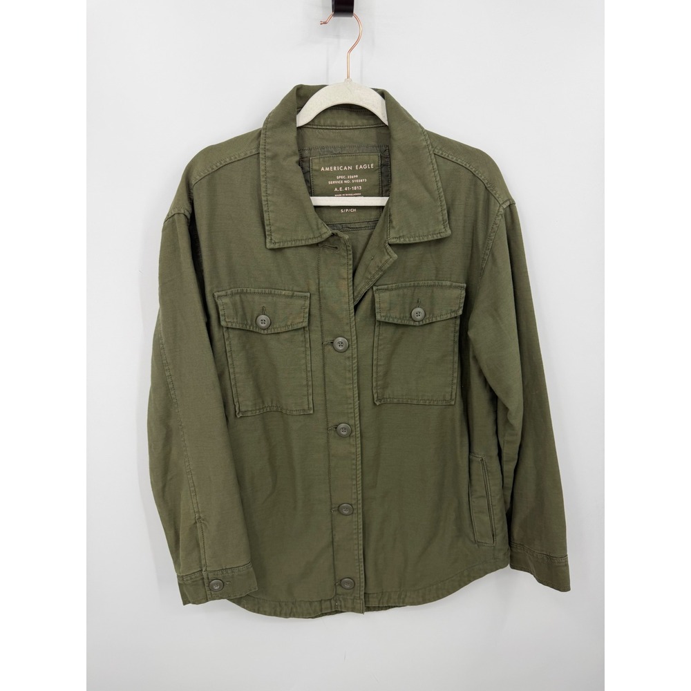 American Eagle Utility military shacket Jacket sz S Green Button Up Cotton